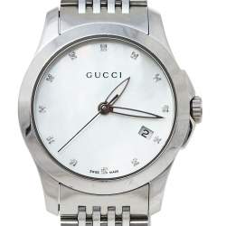 Gucci Mother Of Pearl Stainless Steel Diamond G-Timeless YA126504 Women's Wristwatch 27 mm