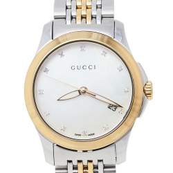 Gucci Mother Of Pearl Two-Tone Stainless Steel Diamond G-Timeless YA126513 Women's Wristwatch 27 mm