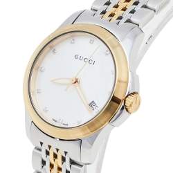 Gucci Mother Of Pearl Two-Tone Stainless Steel Diamond G-Timeless YA126513 Women's Wristwatch 27 mm