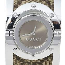 مملوكة مسبقًا Gucci Brown Stainless Steel GG Canvas Twirl YA112425 Women's Wristwatch 33 mm