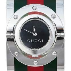 Pre Owned Gucci Black Stainless Steel Web Twirl Large YA112417 Women's Wristwatch 33 mm