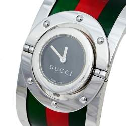 Pre Owned Gucci Black Stainless Steel Web Twirl Large YA112417 Women's Wristwatch 33 mm