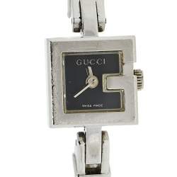 Pre Owned Gucci Black Stainless Steel and Leather G-Mini 102 Women's Wristwatch 14 mm
