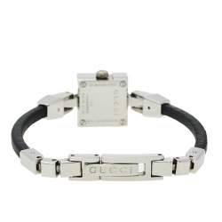 Pre Owned Gucci Black Stainless Steel and Leather G-Mini 102 Women's Wristwatch 14 mm