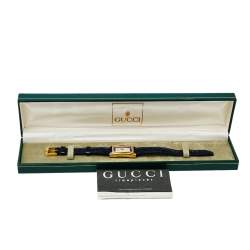 Gucci Two Tone Gold Plated Stainless Steel Leather Vintage 2600L Women's Wristwatch 19 mm