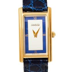 Gucci Two Tone Gold Plated Stainless Steel Leather Vintage 2600L Women's Wristwatch 19 mm
