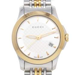 Pre Owned Gucci Silver Two-Tone Stainless Steel G Timeless 126.5 Women's Wristwatch 27 mm