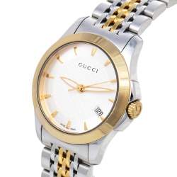 Pre Owned Gucci Silver Two-Tone Stainless Steel G Timeless 126.5 Women's Wristwatch 27 mm