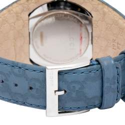 Pre Owned Gucci Silver Stainless Steel Leather U-Play YA129427 Women's Wristwatch 35 mm