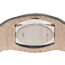 Pre Owned Gucci Silver Stainless Steel Leather U-Play YA129427 Women's Wristwatch 35 mm