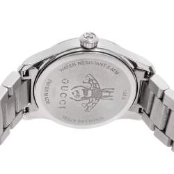 Pre Owned Gucci Silver White Stainless Steel G-Timeless 126.5 Women's Wristwatch 27 mm