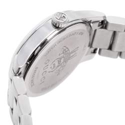 Pre Owned Gucci Silver White Stainless Steel G-Timeless 126.5 Women's Wristwatch 27 mm