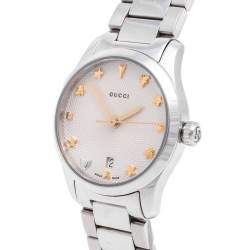 Pre Owned Gucci Silver White Stainless Steel G-Timeless 126.5 Women's Wristwatch 27 mm