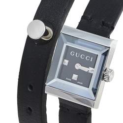 Pre Owned Gucci Black Stainless Steel Leather G-Frame 128.5 Women's Wristwatch 14 mm