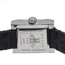 Pre Owned Gucci Black Stainless Steel Leather G-Frame 128.5 Women's Wristwatch 14 mm