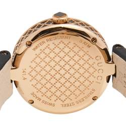 Gucci Black Rose Gold Plated Stainless Steel Leather Diamantissima 141.4 Women's Wristwatch 32 mm