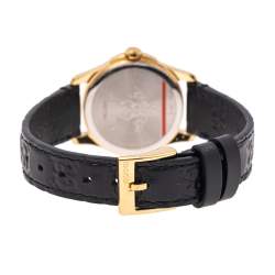 Gucci Black Gold Plated Stainless Steel Leather G-Timeless 126.5 Women's Wristwatch 27 mm