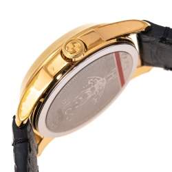 Gucci Black Gold Plated Stainless Steel Leather G-Timeless 126.5 Women's Wristwatch 27 mm