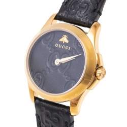 Gucci Black Gold Plated Stainless Steel Leather G-Timeless 126.5 Women's Wristwatch 27 mm