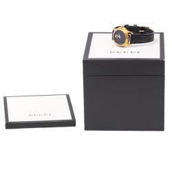 Gucci Black Gold Plated Stainless Steel Leather G-Timeless 126.5 Women's Wristwatch 27 mm