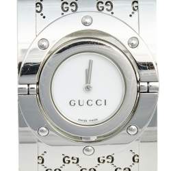 Pre Owned Gucci White Stainless Steel Twirl YA112424 Women's Wristwatch 23 mm 