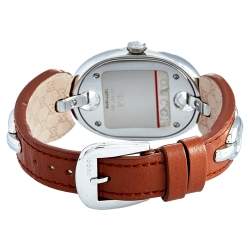 Pre Owned Gucci Silver Stainless Steel Marina Chain Leather YA121309 Women's Wristwatch 32 mm