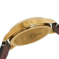 Gucci Pink Blooms Print Gold Plated Stainless Leather Steel G-Timeless 126.4 Women's Wristwatch 36 mm