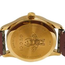 Gucci Pink Blooms Print Gold Plated Stainless Leather Steel G-Timeless 126.4 Women's Wristwatch 36 mm