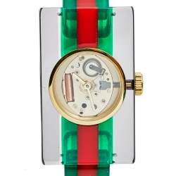 Gucci Skeleton Plexiglass Gold Plated Stainless Steel 143.5 Women's Wristwatch 24 mm