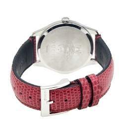 Gucci Red Mother Of Pearl Stainless Steel Lizard Skin Leather G-Timeless 126.4 Women's Wristwatch 36 mm