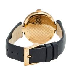 Pre Owned Gucci Black Rose Gold Plated Stainless Steel Leather Diamantissima 141.4 Women's Wristwatch 32 mm