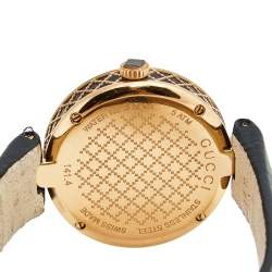 Pre Owned Gucci Black Rose Gold Plated Stainless Steel Leather Diamantissima 141.4 Women's Wristwatch 32 mm