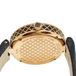 Pre Owned Gucci Black Rose Gold Plated Stainless Steel Leather Diamantissima 141.4 Women's Wristwatch 32 mm