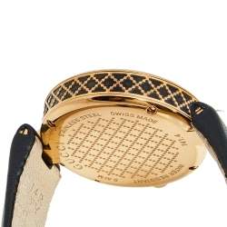 Pre Owned Gucci Black Rose Gold Plated Stainless Steel Leather Diamantissima 141.4 Women's Wristwatch 32 mm