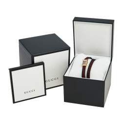 Pre Owned Gucci Green Red Yellow Gold Plated Stainless Steel Leather G-Frame 128.5 Women's Wristwatch 14 mm