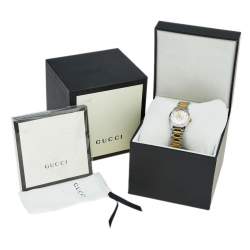 Pre Owned Gucci Silver Two Tone Stainless Steel G-Timeless YA126596 Women's Wristwatch 27 mm