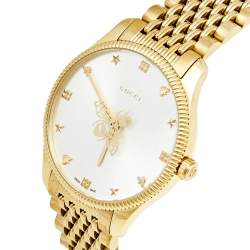 Gucci Silver Sunburst Yellow Gold PVD Coated Stainless Steel G-Timeless 126.4 Women's Wristwatch 36 mm