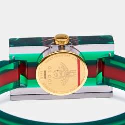 Gucci Skeleton Plexiglass Gold Plated Stainless Steel 143.5 Women's Wristwatch 24 mm