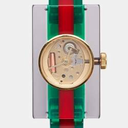 Gucci Skeleton Plexiglass Gold Plated Stainless Steel 143.5 Women's Wristwatch 24 mm