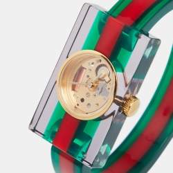 Gucci Skeleton Plexiglass Gold Plated Stainless Steel 143.5 Women's Wristwatch 24 mm