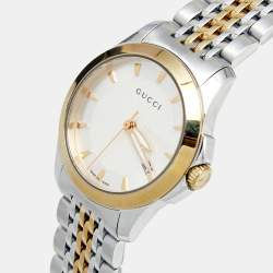 Pre Owned Gucci Silver Two Tone Stainless Steel G-Timeless YA126511 Women's Wristwatch 27 mm