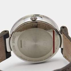 Pre Owned Gucci Grey Stainless Steel Leather Interlocking G 133.3 Women's Wristwatch 37 mm