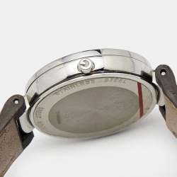 Pre Owned Gucci Grey Stainless Steel Leather Interlocking G 133.3 Women's Wristwatch 37 mm