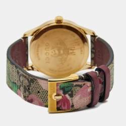 Pre Owned Gucci Pink Blossom Rose Gold Plated Stainless Steel Leather G-Timeless YA1264038 Women's Wristwatch 38 mm 