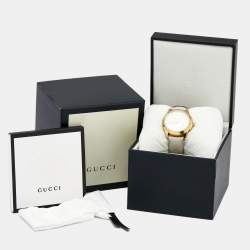 Gucci White Gold Plated Stainless Steel Leather G-Timeless 126.4 Women's Wristwatch 38 mm