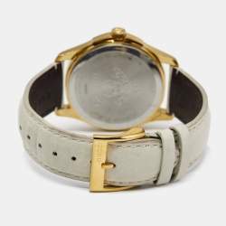 Gucci White Gold Plated Stainless Steel Leather G-Timeless 126.4 Women's Wristwatch 38 mm