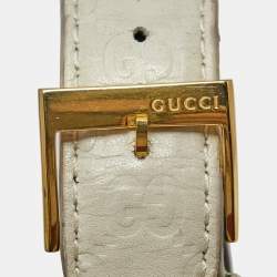 Gucci White Gold Plated Stainless Steel Leather G-Timeless 126.4 Women's Wristwatch 38 mm
