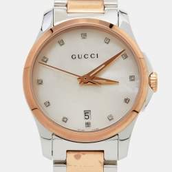  Gucci Mother Of Pearl Two-Tone Stainless Steel Diamond YA126544 Women's Wristwatch 27 mm