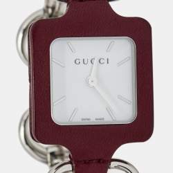 Gucci White Leather Stainless Steel 1921 Horsebit 130.5 Women's Wristwatch 25 mm