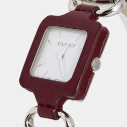 Gucci White Leather Stainless Steel 1921 Horsebit 130.5 Women's Wristwatch 25 mm